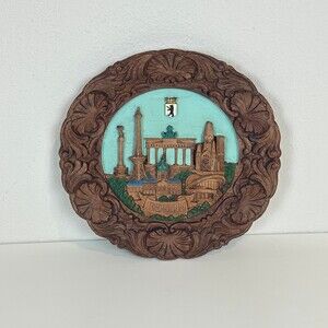 Vintage Berlin Germany Hand-painted 3-D Wall Decor Carved Look Plate 70s